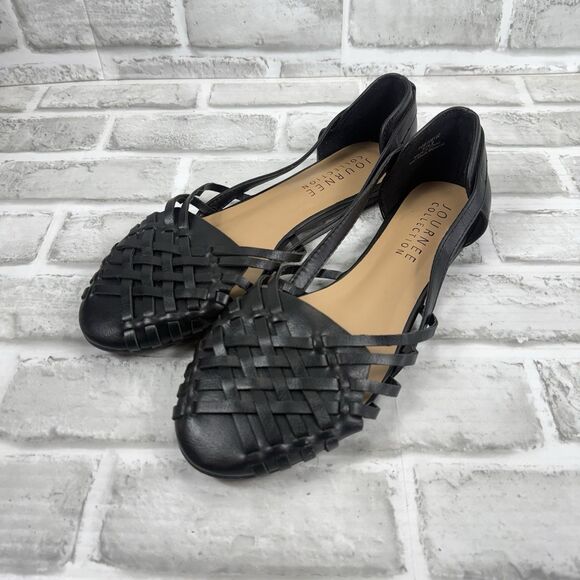 Journee Collection Ekko Women's 9 Black Leather Woven Slip On Comfort Sandals - Picture 9 of 9